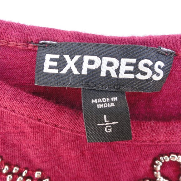 Express Deep Red Beaded Tank Top Thin Straps Bling Embellished Womens Size Large - Picture 4 of 7